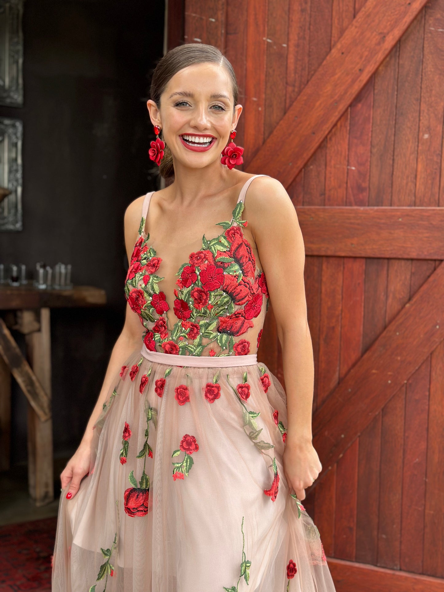 Anel Botha Red Floral Midi
