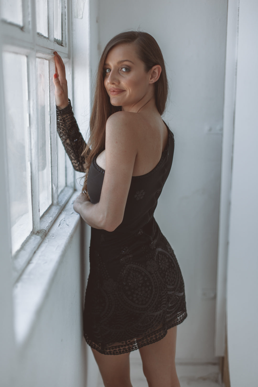 The One Sleeve Lace Mini